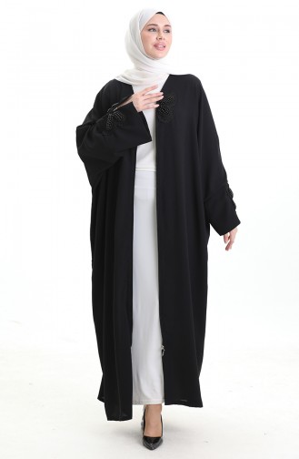 Fermuarlı Kelebek Desen Abaya 0165-01 Siyah
