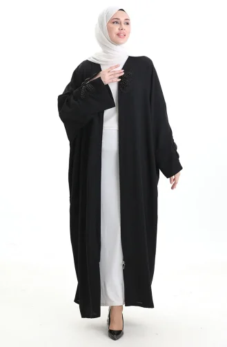 Abaya Mit Schmetterlingsmuster Und Reissverschluss 0165-01 Schwarz 0165-01