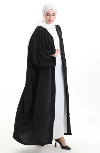 Abaya Mit Schmetterlingsmuster Und Reissverschluss 0165-01 Schwarz 0165-01