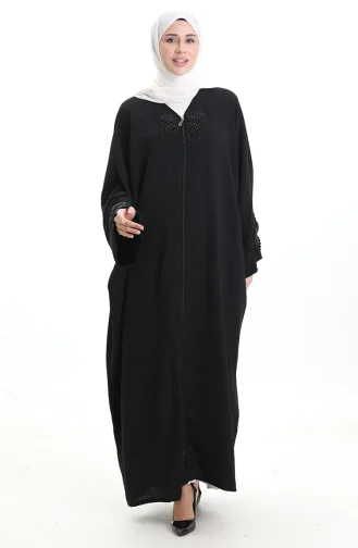 Abaya Mit Schmetterlingsmuster Und Reissverschluss 0165-01 Schwarz 0165-01