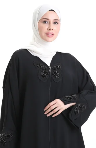 Abaya Mit Schmetterlingsmuster Und Reissverschluss 0165-01 Schwarz 0165-01