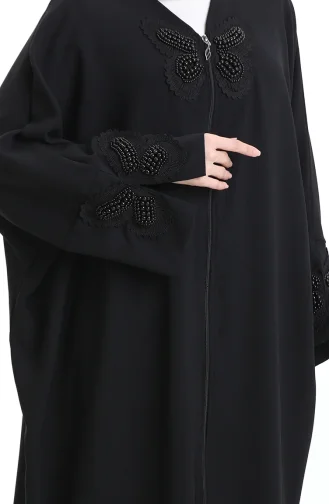 Abaya Mit Schmetterlingsmuster Und Reissverschluss 0165-01 Schwarz 0165-01
