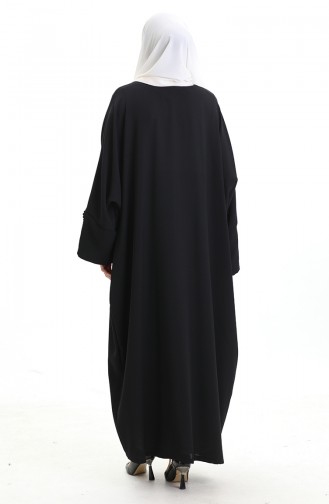 Fermuarlı Kelebek Desen Abaya 0165-01 Siyah