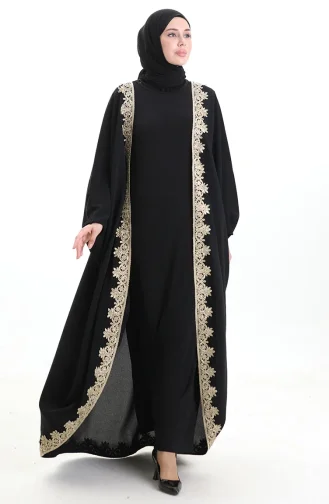 عباية كريب بأكمام واسعة 0166-01 أسود 0166-01