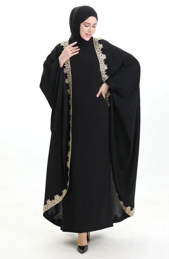 عباية كريب بأكمام واسعة 0166-01 أسود 0166-01