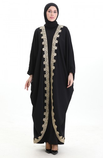 Krep Yarasa Kol Abaya 0166-01 Siyah