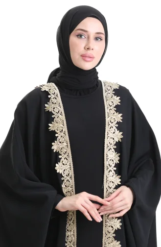 عباية كريب بأكمام واسعة 0166-01 أسود 0166-01