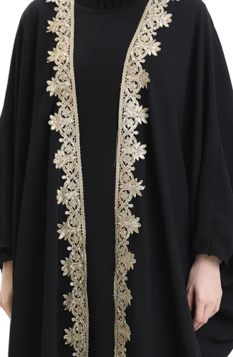 عباية كريب بأكمام واسعة 0166-01 أسود 0166-01
