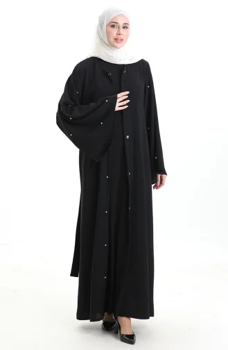 Abaya Laquée à Manches Volantées Grande Taille 0168-01 Noir 0168-01