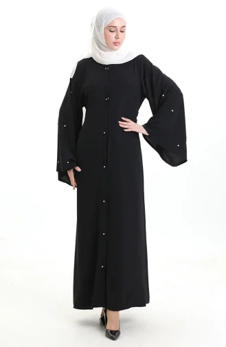 Abaya Laquée à Manches Volantées Grande Taille 0168-01 Noir 0168-01