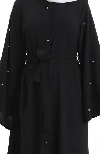 Abaya Laquée à Manches Volantées Grande Taille 0168-01 Noir 0168-01