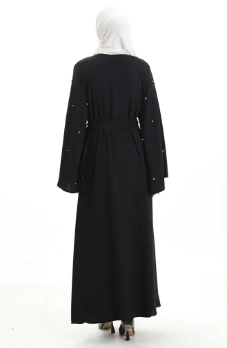 Abaya Laquée à Manches Volantées Grande Taille 0168-01 Noir 0168-01
