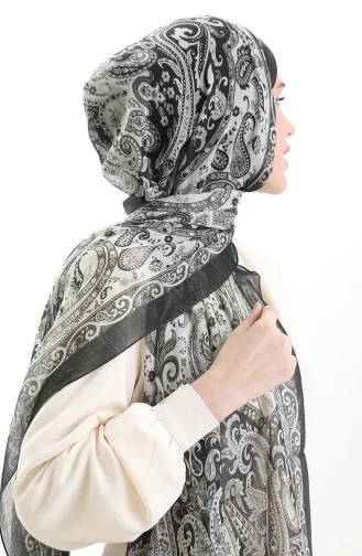 Châle En Laine Tokyo 0003-09 Noir Gris Argent 0003-09