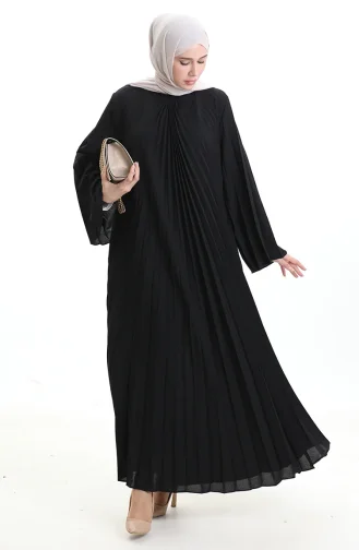 Büyük Beden Piliseli Soley Elbise 0163-01 Siyah