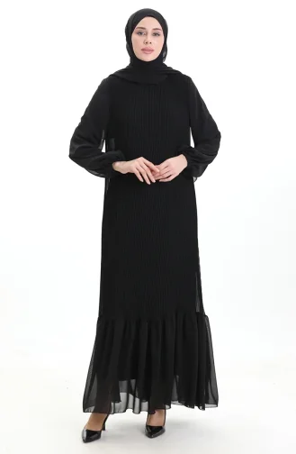 فستان مطوي مع تنورة مكشكشة 0171-01 أسود 0171-01