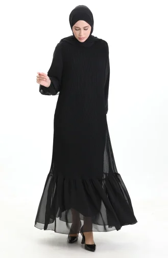 فستان مطوي مع تنورة مكشكشة 0171-01 أسود 0171-01