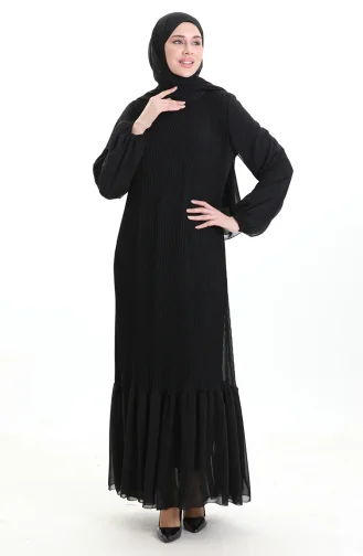 فستان مطوي مع تنورة مكشكشة 0171-01 أسود 0171-01
