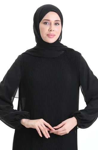 فستان مطوي مع تنورة مكشكشة 0171-01 أسود 0171-01