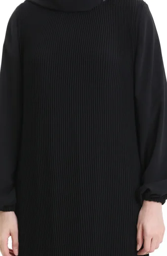 فستان مطوي مع تنورة مكشكشة 0171-01 أسود 0171-01