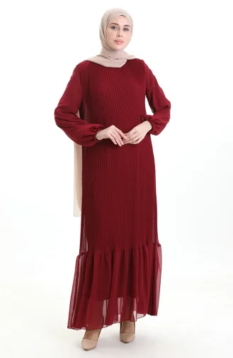 فستان مطوي مع تنورة مكشكشة 0171-02 عنابي 0171-02