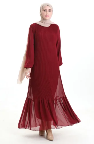 فستان مطوي مع تنورة مكشكشة 0171-02 عنابي 0171-02