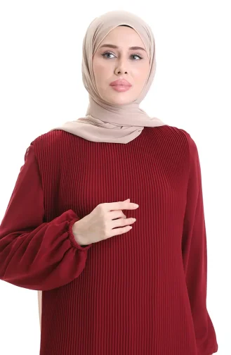 فستان مطوي مع تنورة مكشكشة 0171-02 عنابي 0171-02