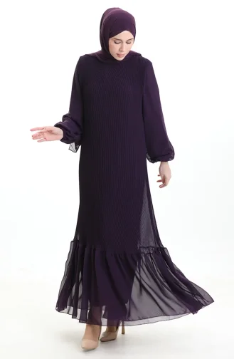 Boydan Piliseli Eteği Fırfırlı Elbise 0171-03 Mor