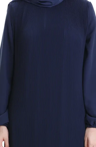 Robe Plissée à Jupe à Volants 0171-04 Bleu Marine 0171-04