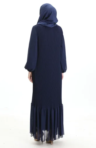Robe Plissée à Jupe à Volants 0171-04 Bleu Marine 0171-04