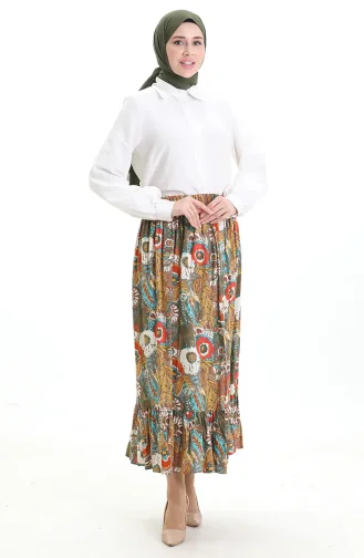 Jupe En Viscose à Taille élastique 2105-01 Kaki Brique 2105-01