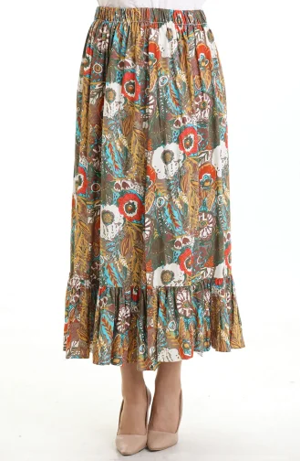 Jupe En Viscose à Taille élastique 2105-01 Kaki Brique 2105-01