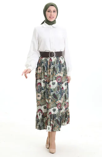 تنورة فيسكوز بخصر مرن 2105-02 كاكي أرجواني 2105-02