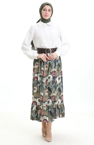 تنورة فيسكوز بخصر مرن 2105-02 كاكي أرجواني 2105-02