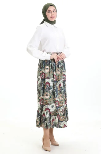 تنورة فيسكوز بخصر مرن 2105-02 كاكي أرجواني 2105-02