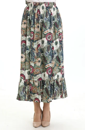 تنورة فيسكوز بخصر مرن 2105-02 كاكي أرجواني 2105-02