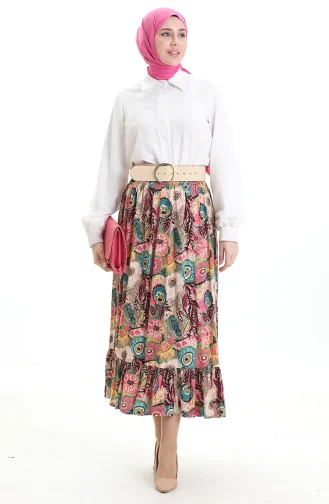 Beli Lastikli Viskon Etek 2105-04 Fuşya Petrol