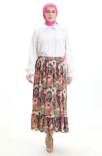 Beli Lastikli Viskon Etek 2105-04 Fuşya Petrol