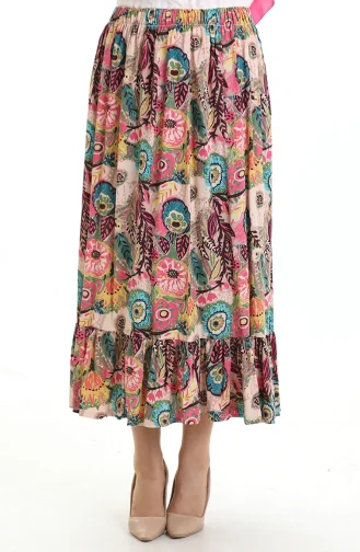 Beli Lastikli Viskon Etek 2105-04 Fuşya Petrol