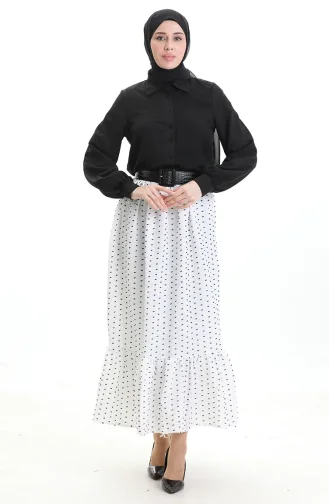 تنورة من قماش الكريب بخصر مرن 2106-01 أبيض 2106-01