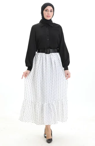 تنورة من قماش الكريب بخصر مرن 2106-01 أبيض 2106-01