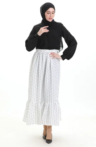 تنورة من قماش الكريب بخصر مرن 2106-01 أبيض 2106-01