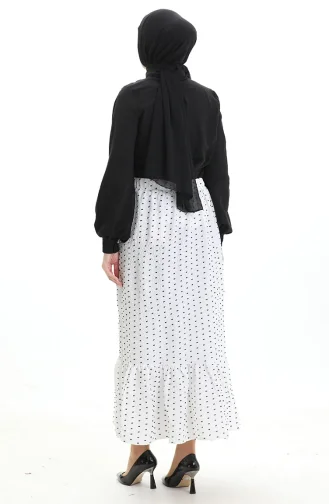 تنورة من قماش الكريب بخصر مرن 2106-01 أبيض 2106-01