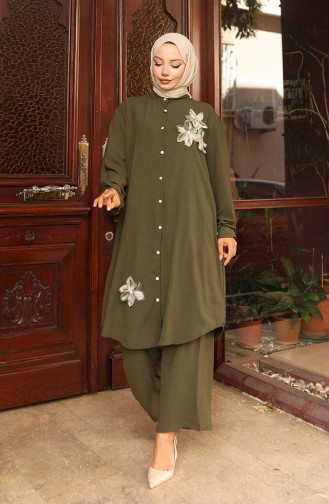 Aerobin Kumaş Tunik Pantolon İkili Takım 2102-06 Haki
