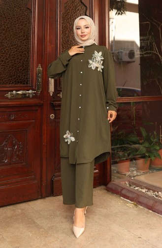 Aerobin Kumaş Tunik Pantolon İkili Takım 2102-06 Haki