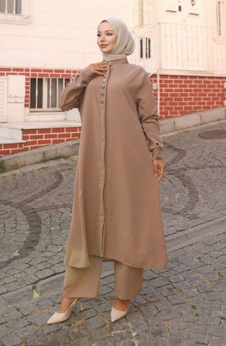 Aerobin Kumaş Tunik Pantolon İkili Takım 2103-03 Vizon