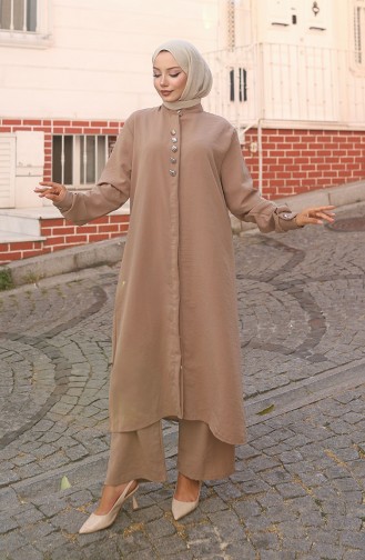 Aerobin Kumaş Tunik Pantolon İkili Takım 2103-03 Vizon