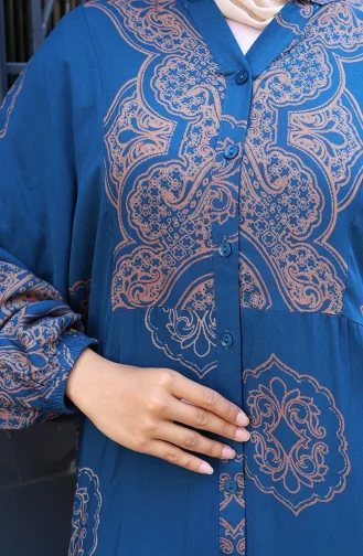 Balon Kol Viskon Elbise 5581-02 Petrol