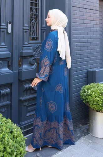 Balon Kol Viskon Elbise 5581-02 Petrol