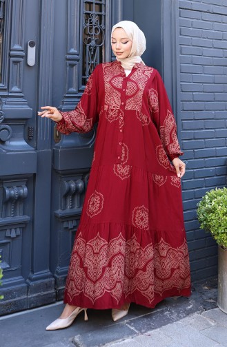 Balon Kol Viskon Elbise 5581-03 Bordo