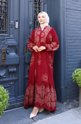 Balon Kol Viskon Elbise 5581-03 Bordo